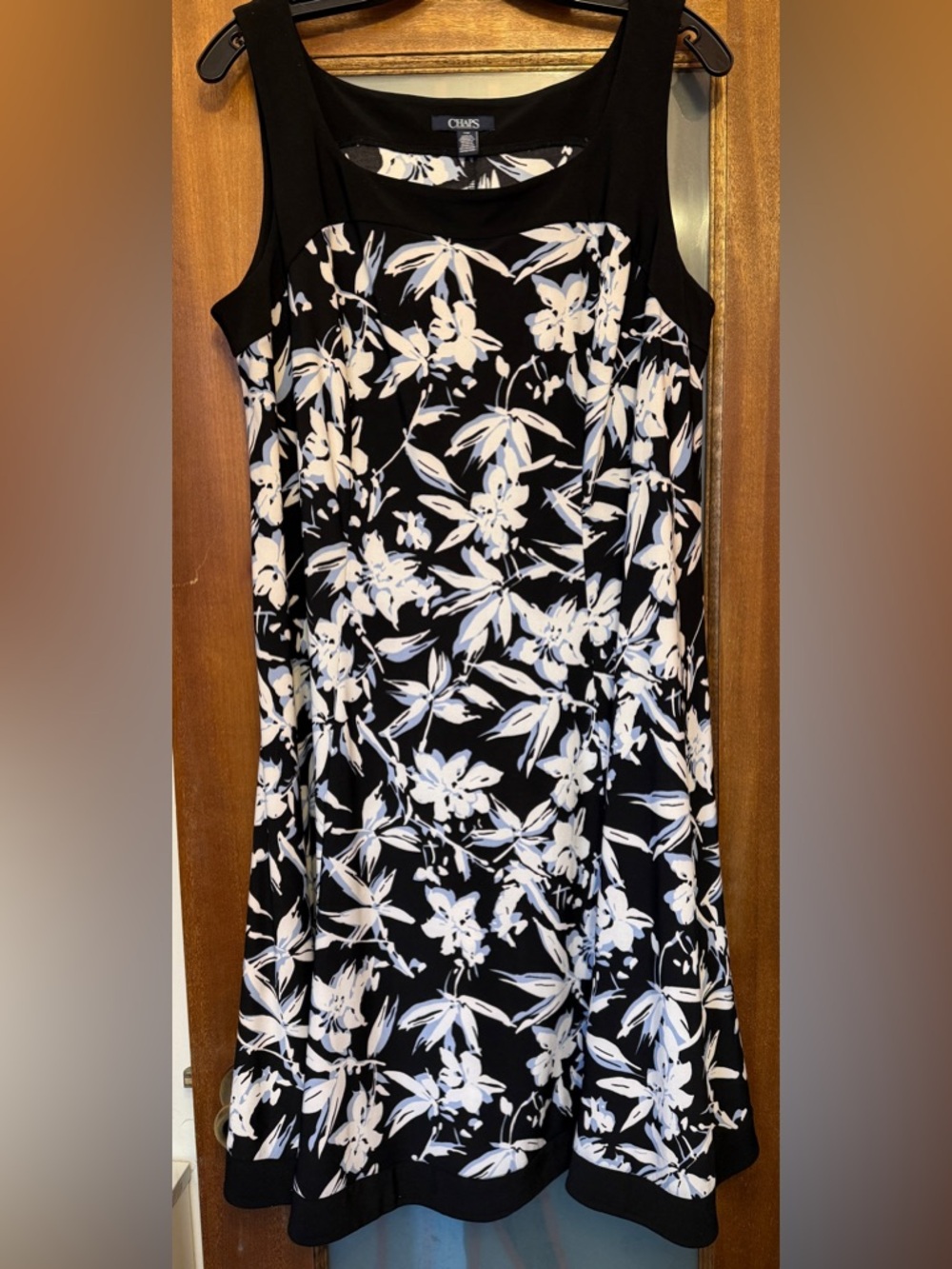 Chaps Women’s Plus 16W Black w White & Blue Floral Summer Sundress